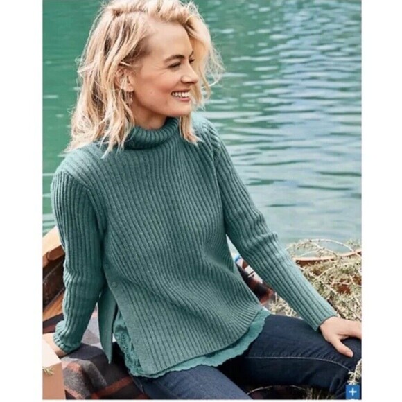 Garnet Hill Womens M  Gray  Wool Turtle Neck Pullover Side Buttons Lace Trim‎ - Picture 14 of 14